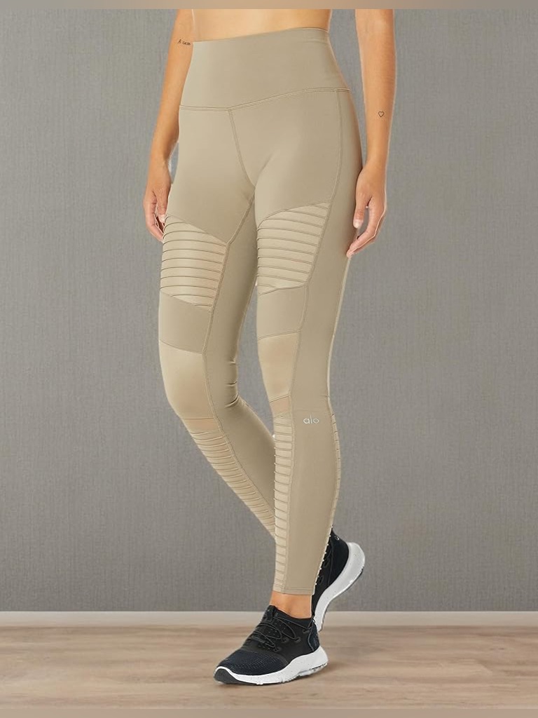 Alo Yoga Women's High Waist Moto Legging, Taupe, Medium